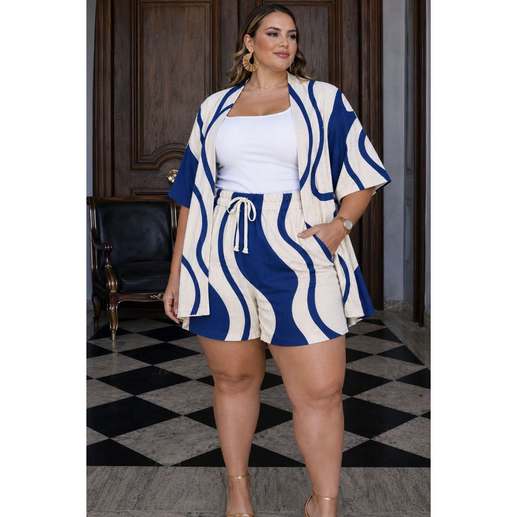 Kimono Plus Size Sobretudo + Short