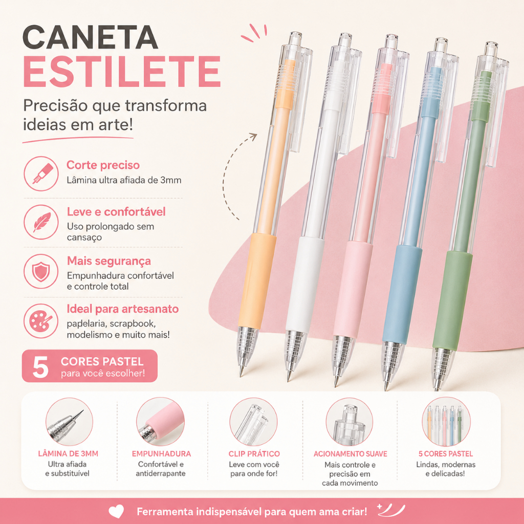 Kit 1/2/3 Caneta Estilete de precisão Ponta retrátil metal