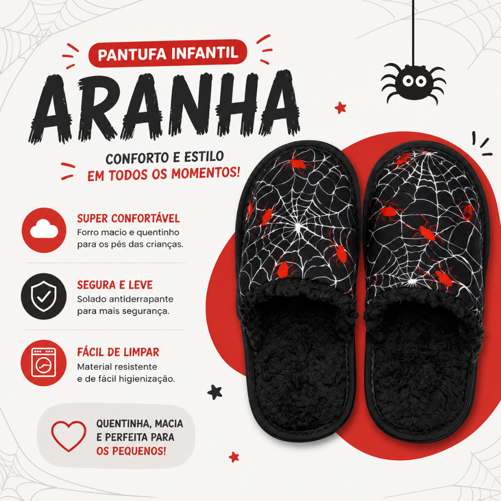 Pantufa Infantil de Inverno Senza Spina Estampa Aranha Quentinha - Chinelo de inverno