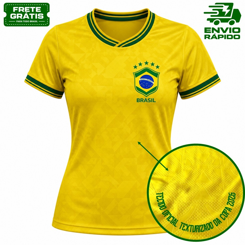 Camisa Camiseta AMARELA Brasil Copa Feminina BABY LOOK Nova 2026
