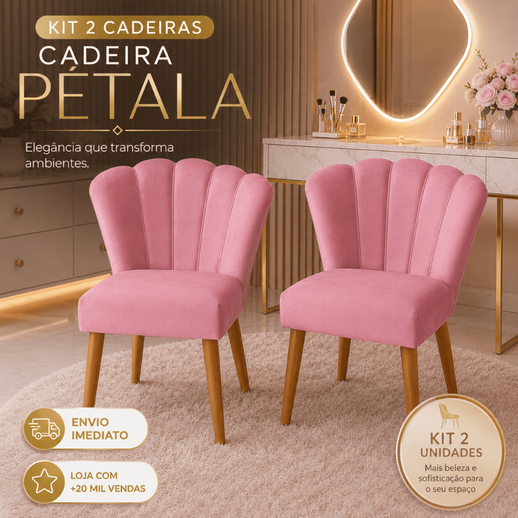 Kit 02 Cadeira Pétala Sala de Jantar Veludo Premium