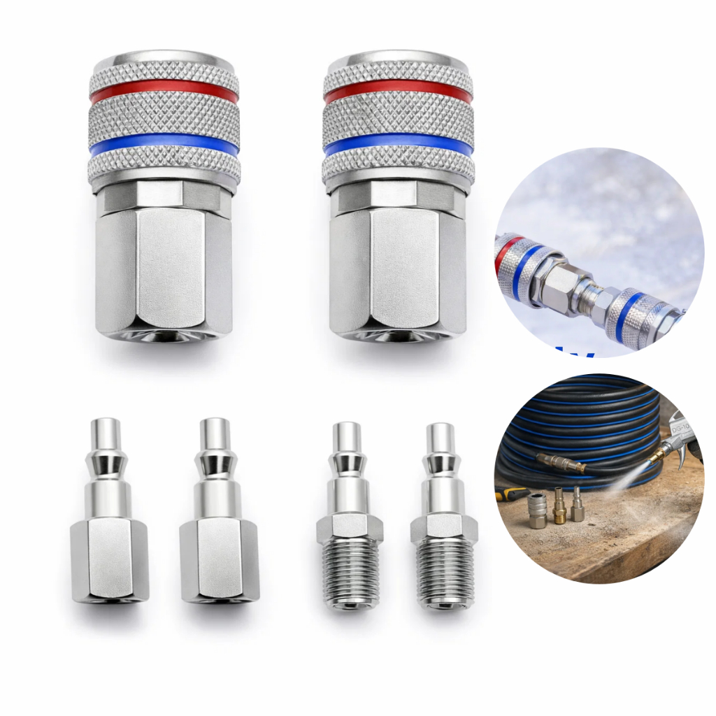 Jogo Conectores Engate Rápido 1/4 Npt Pneumáticos Compressor 6 Peças