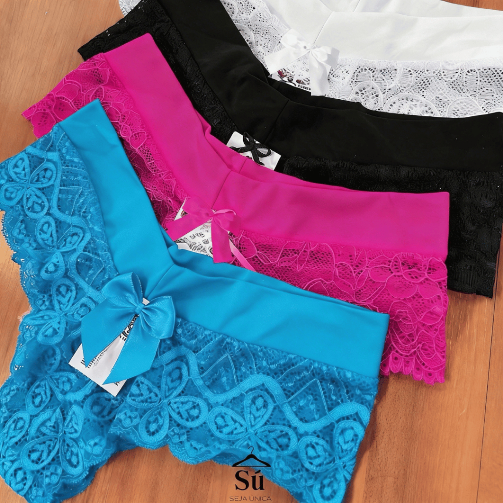 Kit com 3 ou 5 Calcinhas Tanga Renda Luxo Trabalhada Forro em Algodão Cós Conforto