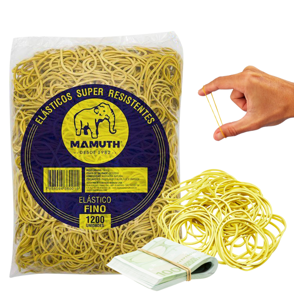 Elastico De Dinheiro Borracha Mamuth Amarelo 1kg - Resistente e Macio, Ideal para Organização