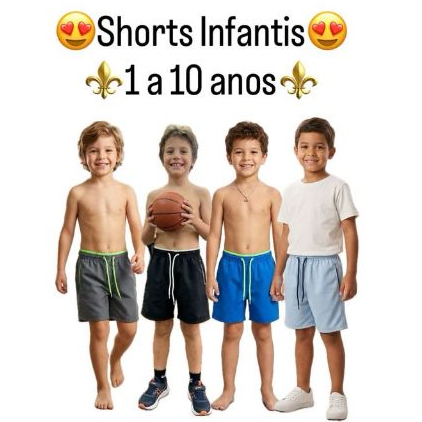 Short Kids Infantil  Criança Tecido Liso Perfeito para Praia Piscina e Dia a Dia e Diversas Ocasiões