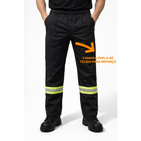 Calça Brim Pesado Reforçada Entre Pernas Trabalho Empresa Com faixa refletiva uniforme profissional