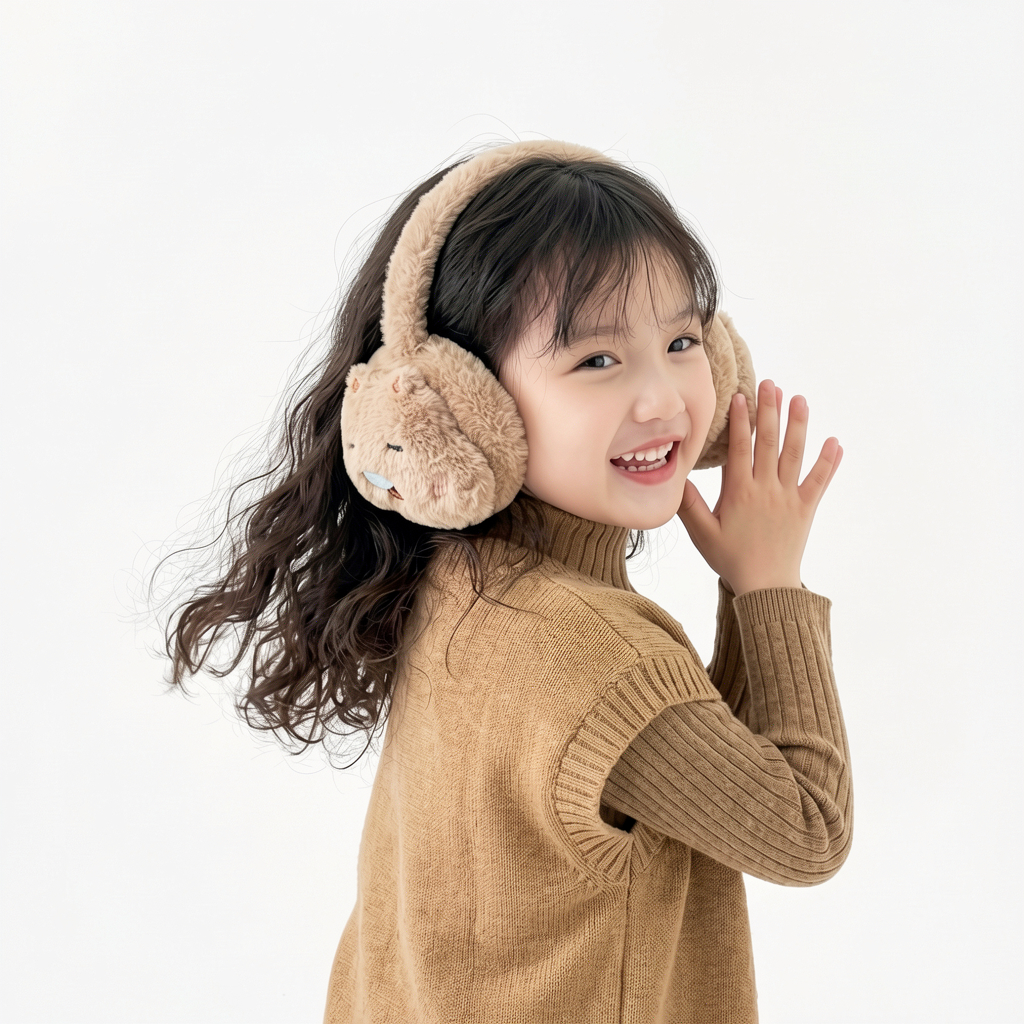 Protetor Aquecedor De Ouvido Orelha Capivara Infantil Menino Menina Inverno Quente Earmuff Frio Pelúcia FPH0325KPBL