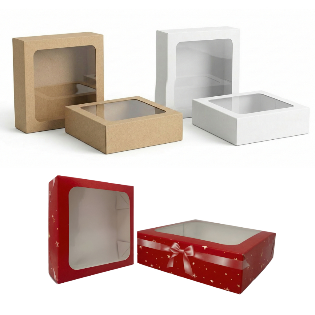 Caixa Presente Doces com Visor - 15x15x4 cm - Kit 20 Un