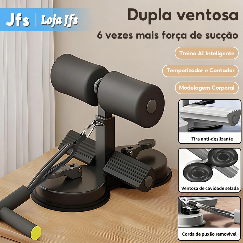 Auxiliar de Abdominais com Ventosa: Ajuste de 3 Níveis | Protege Abdome/Knees | Para Casa/Ginásio