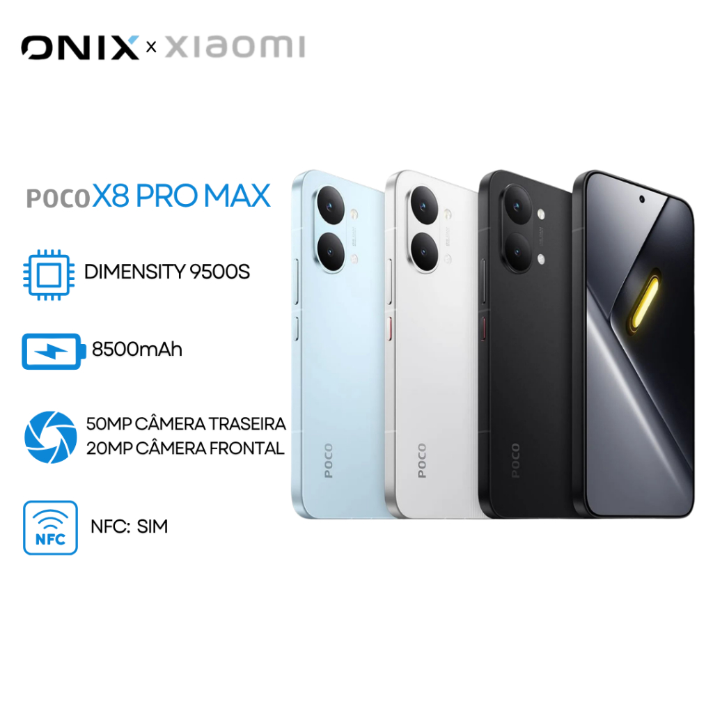 Xiaomi Poco X8 Pro Max 5G, Processador MediaTek Dimensity 9500s, Bateria 8500 mAh, Versão Global, 256GB + 12GB RAM