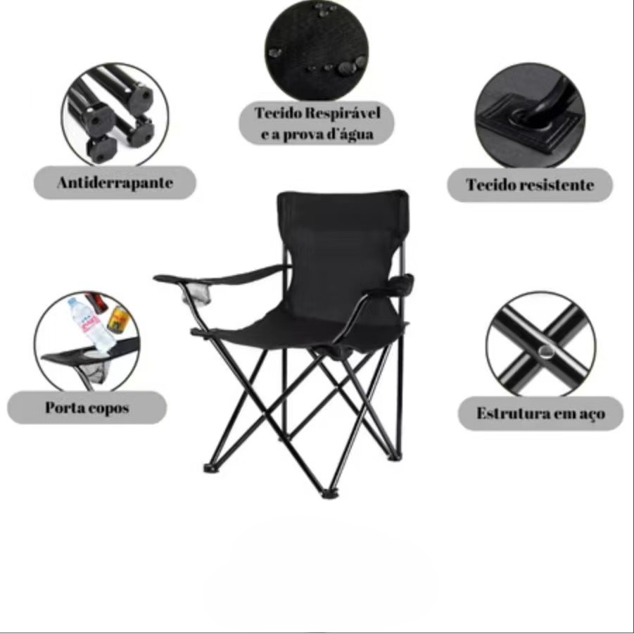 Cadeira Dobrável Com Porta Copos Aço Para Camping -PRETO016/VERDE016
