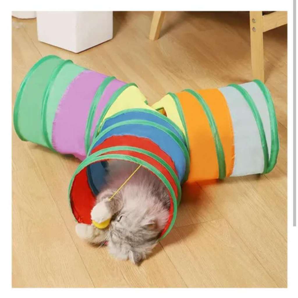 Túnel Dobrável para Gatos em T | Brinquedo com 3 Saídas e Janela, Diversão Felina--1238