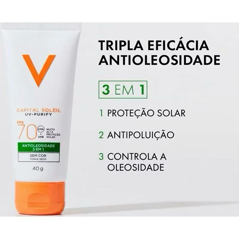 Protetor Solar Facial FPS 70 Toque Seco Controle de Brilho 40g