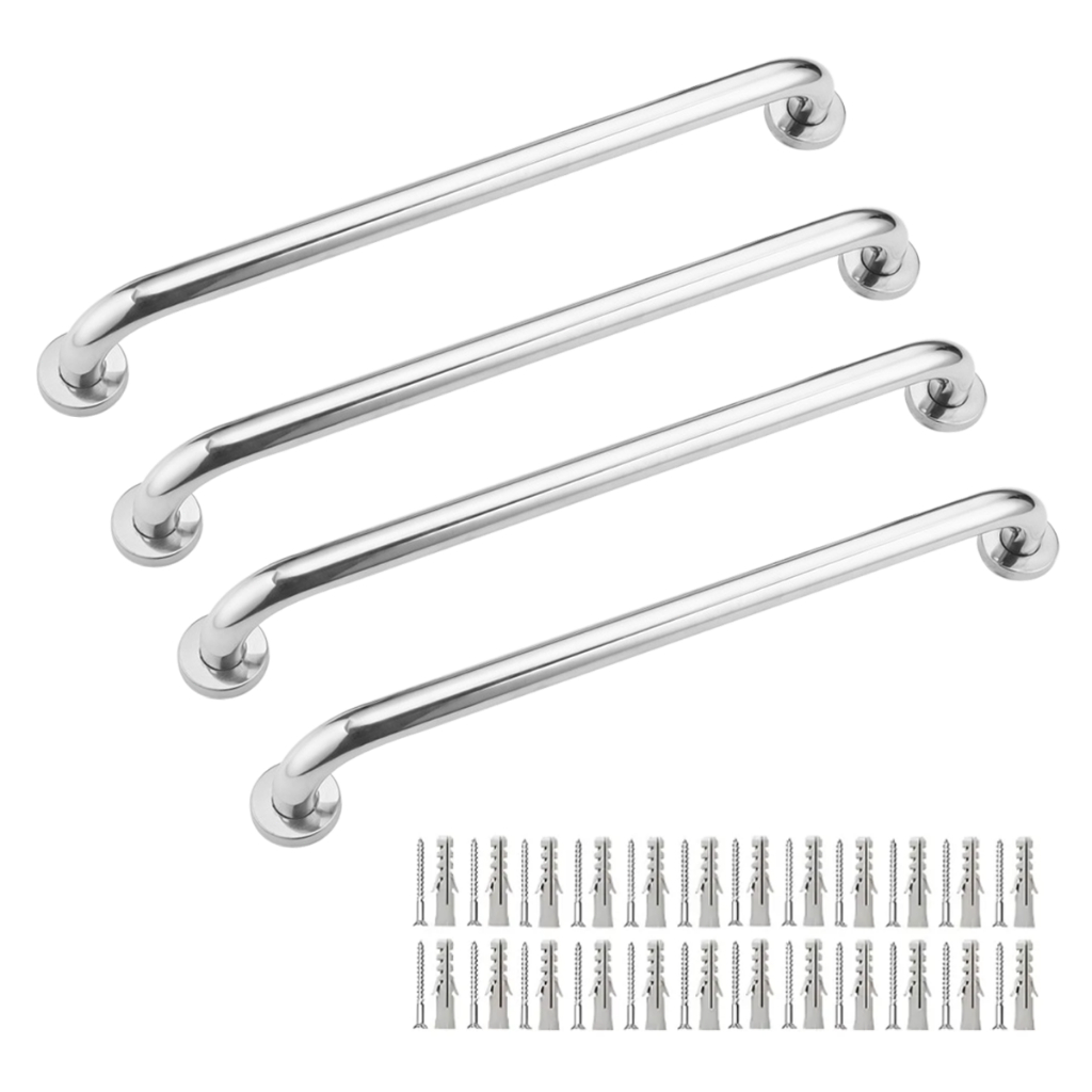 4 peças Barra de Apoio para Banheiro de 40 cm em Aço Inoxidável 304, Alça de Segurança para Uso Interno/Externo