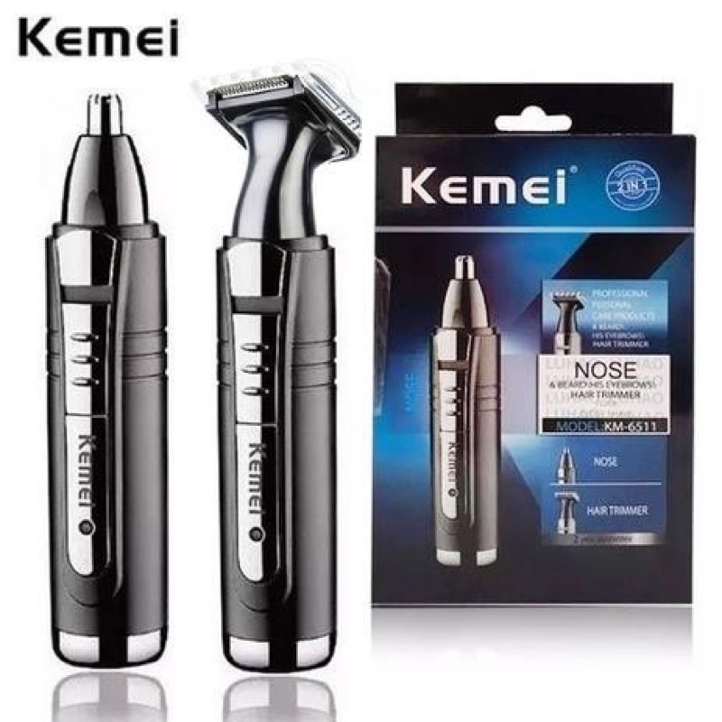 Kemei Máquina Acabamento Barba Cabelo Tirar Pelos Nariz Orelha 2 em 1Original km-6511