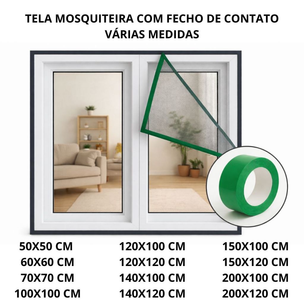 Tela Mosquiteiro  Janela e Porta com Velcro | Fibra de Vidro Resistente e Lavável  Fácil Instalação