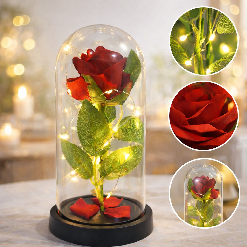 Luminária Flor Rosa Led Encantada Cúpula Decorativa
