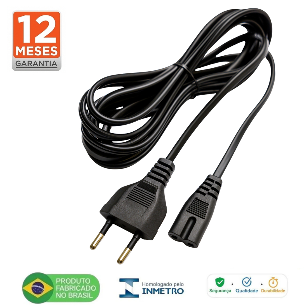 Cabo de Força Energia Bipolar 1,5m Compatível Tv Impressora Ps3 Ps4 Ps5 Xbox Rádio Monitor