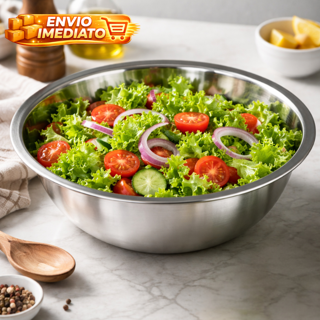 Bowl Tigela Bacia Aço Inox Escovado Saladeira E Para Massa 38 Cm Mistura Cor Prateado