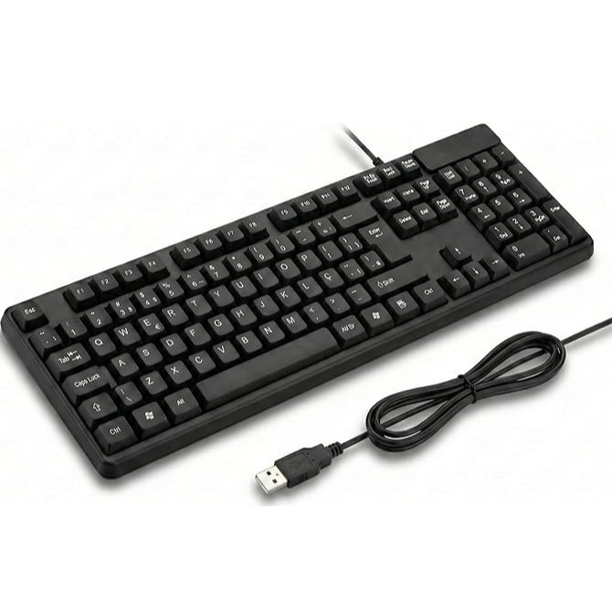 Teclado com fio USB Resistente à Respingos Barra de Espaço Curva Compatível com PC e Notebook