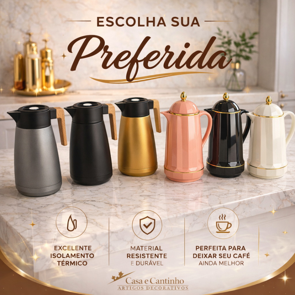 Garrafa Térmica 1L Plástico com Vidro Interno | Café Chá Design Moderno para Cozinha e Mesa