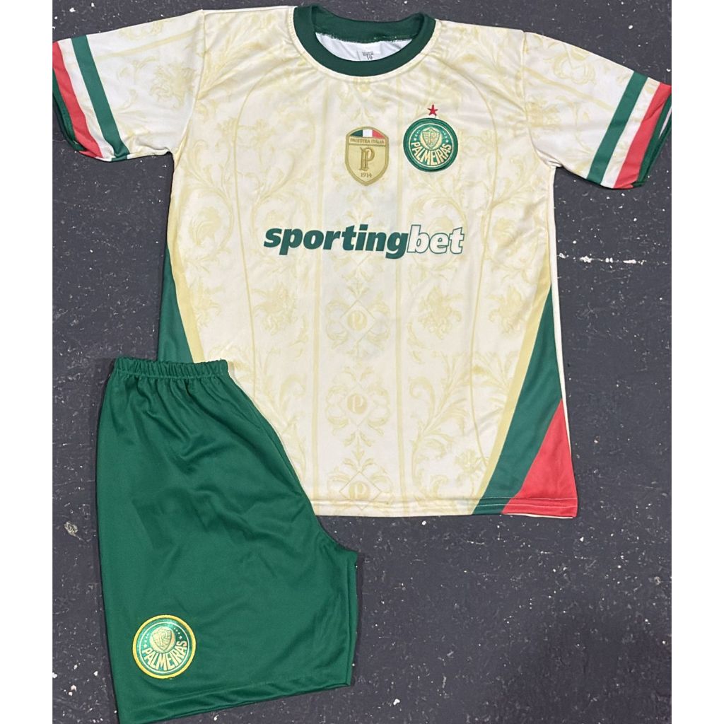 Conjunto Infantil do  Palmeiras com Escudo Bordado Do 02 ao 14