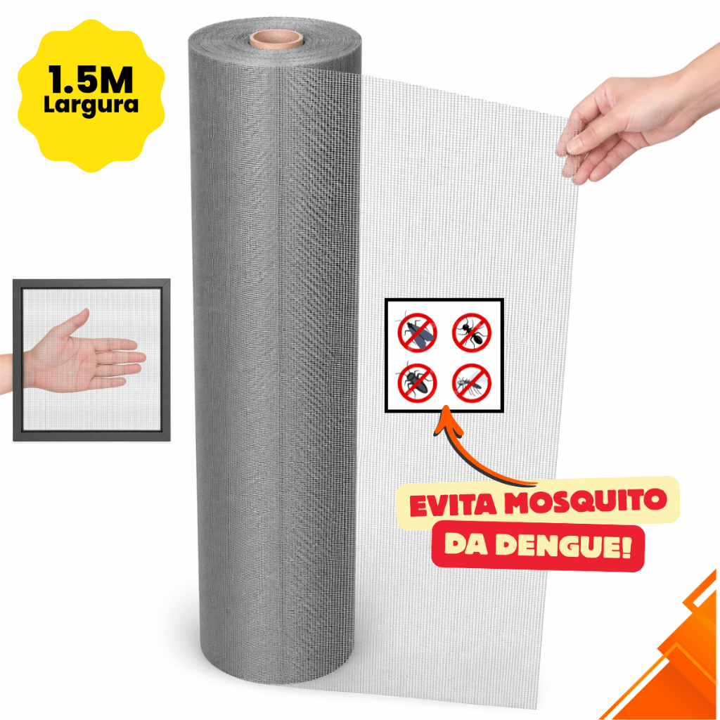 Tela Mosquiteira Rolo 1,5m x 10m Mosquiteiro Anti Inseto Dengue Janela Porta Varanda Polietileno
