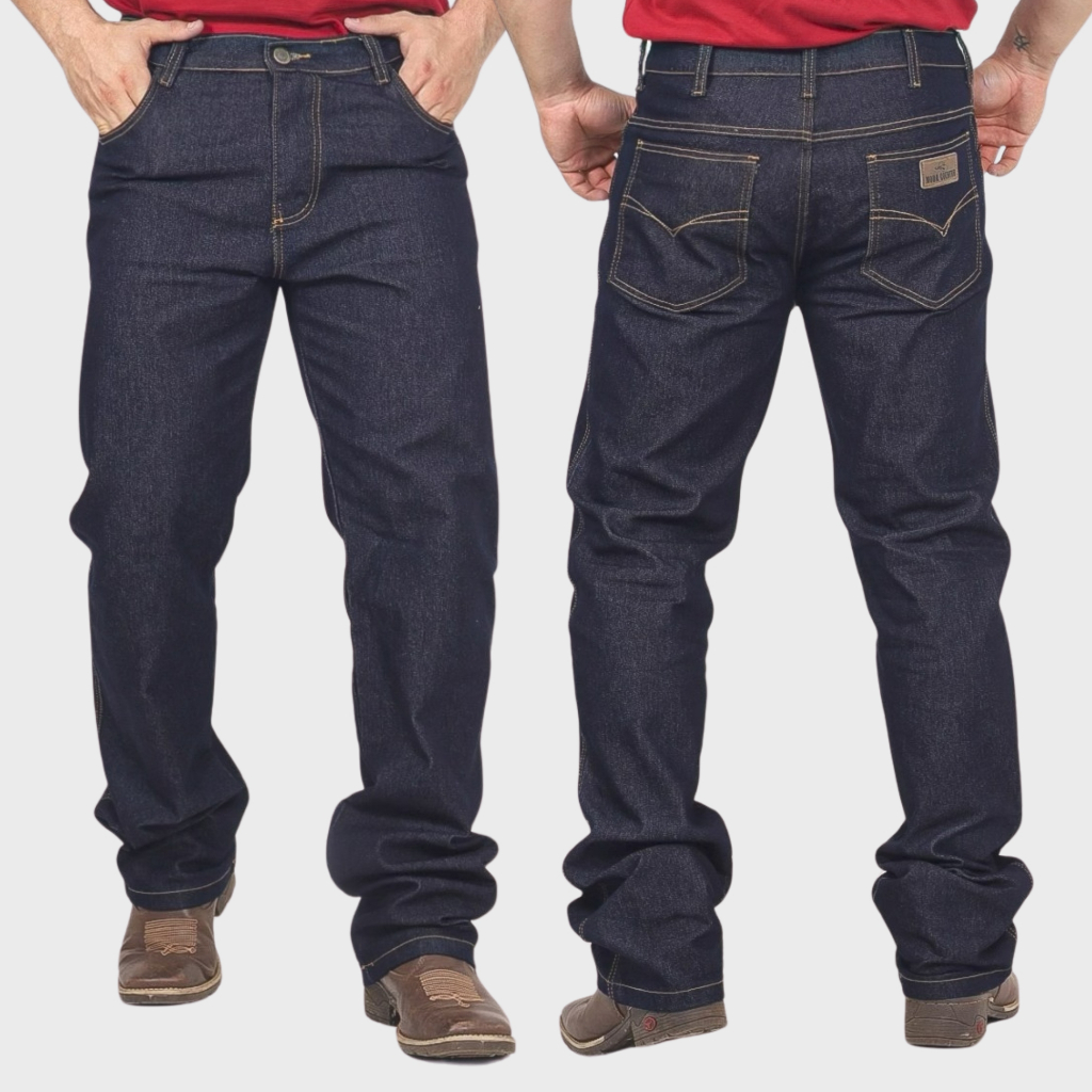 Calça Jeans Masculina Tradicional Country Com Elastano Tecido Grosso Montaria Cavalgada Premium