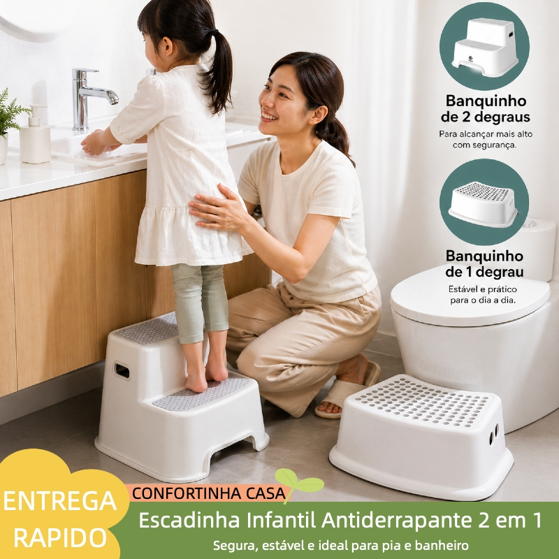Escadinha Infantil Antiderrapante 2 em 1 Multiuso para Pia e Banheiro