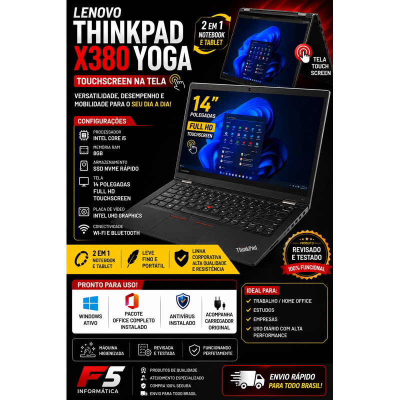 NOTEBOOK LENOVO  THINKPAD  TELA TOUCH X380 YOGA / I5-8GB-SSD256GB