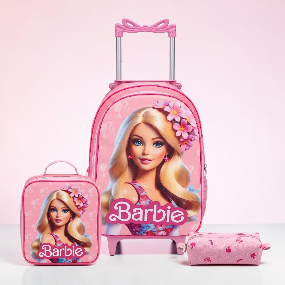 Mochila Rodinha Escolar Menina infantil + Lancheira Térmica + Estojo