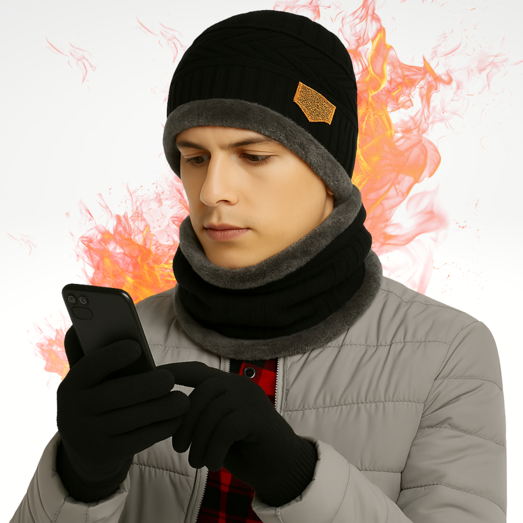 Kit Frio Inverno Touca Gorro + Luva Touch Celular + Cachecol Quente Masculino Feminino Confortável
