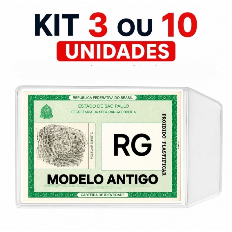 CAPINHA PLÁSTICA PROTETORA PARA DOCUMENTOS RG, CPF, TÍTILO DE ELEITOR  - KIT COM 3 OU 10
