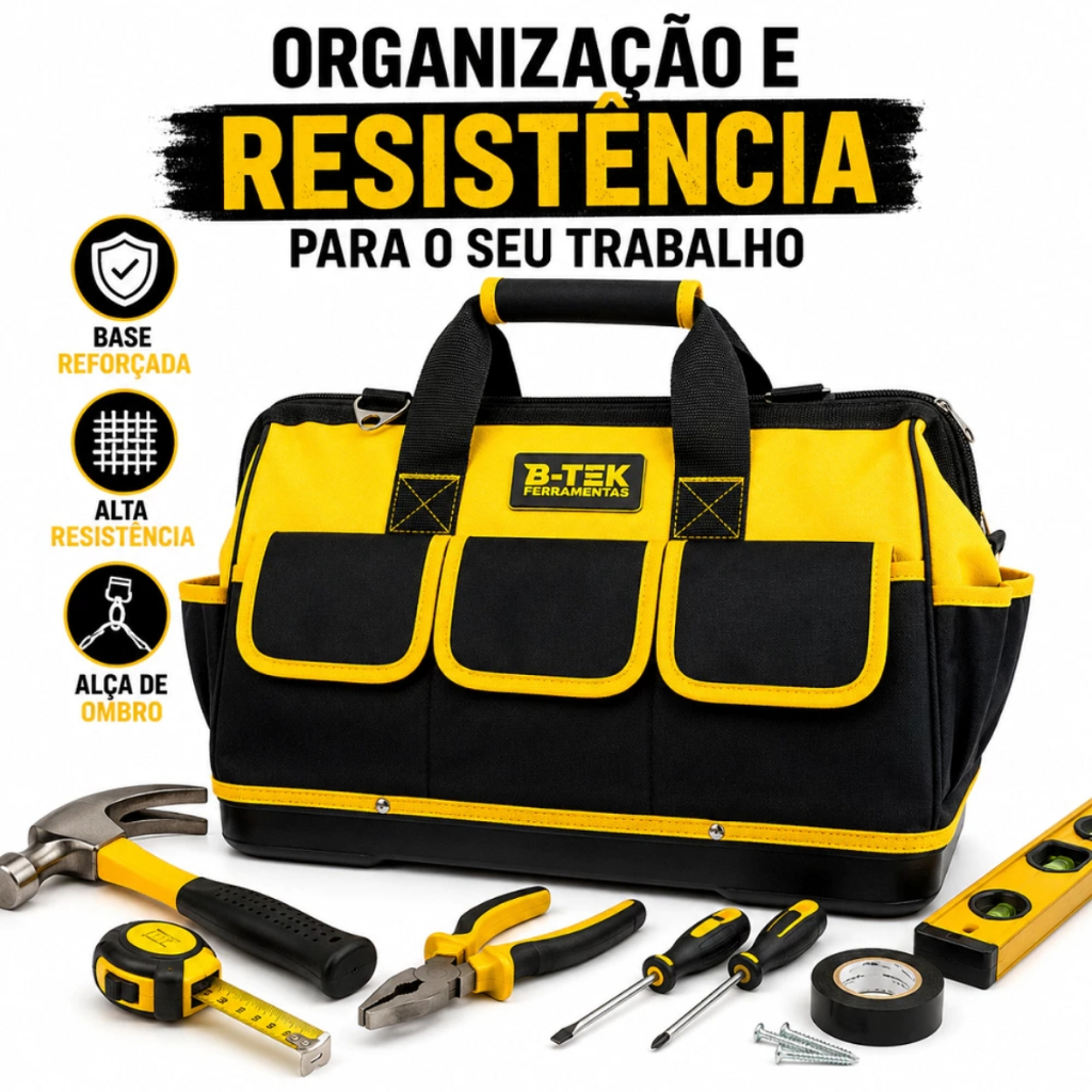 Bolsa de Ferramentas Base Reforçada Com Alça de Ombro Multifuncional