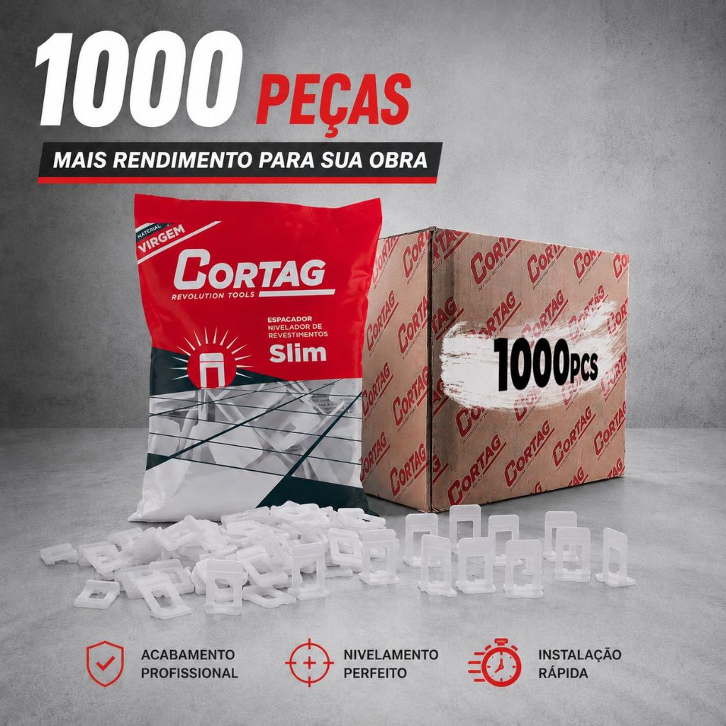 Espaçador Nivelador Cortag Slim 1000 Peças 1mm 1,5mm 2mm P/ Porcelanato e Revestimento Profissional