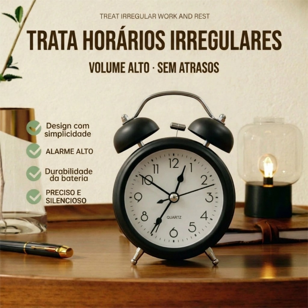 Despertador de mesa em metal cor sólida estilo retrô super alto portátil a bateria Design Clássico - 634