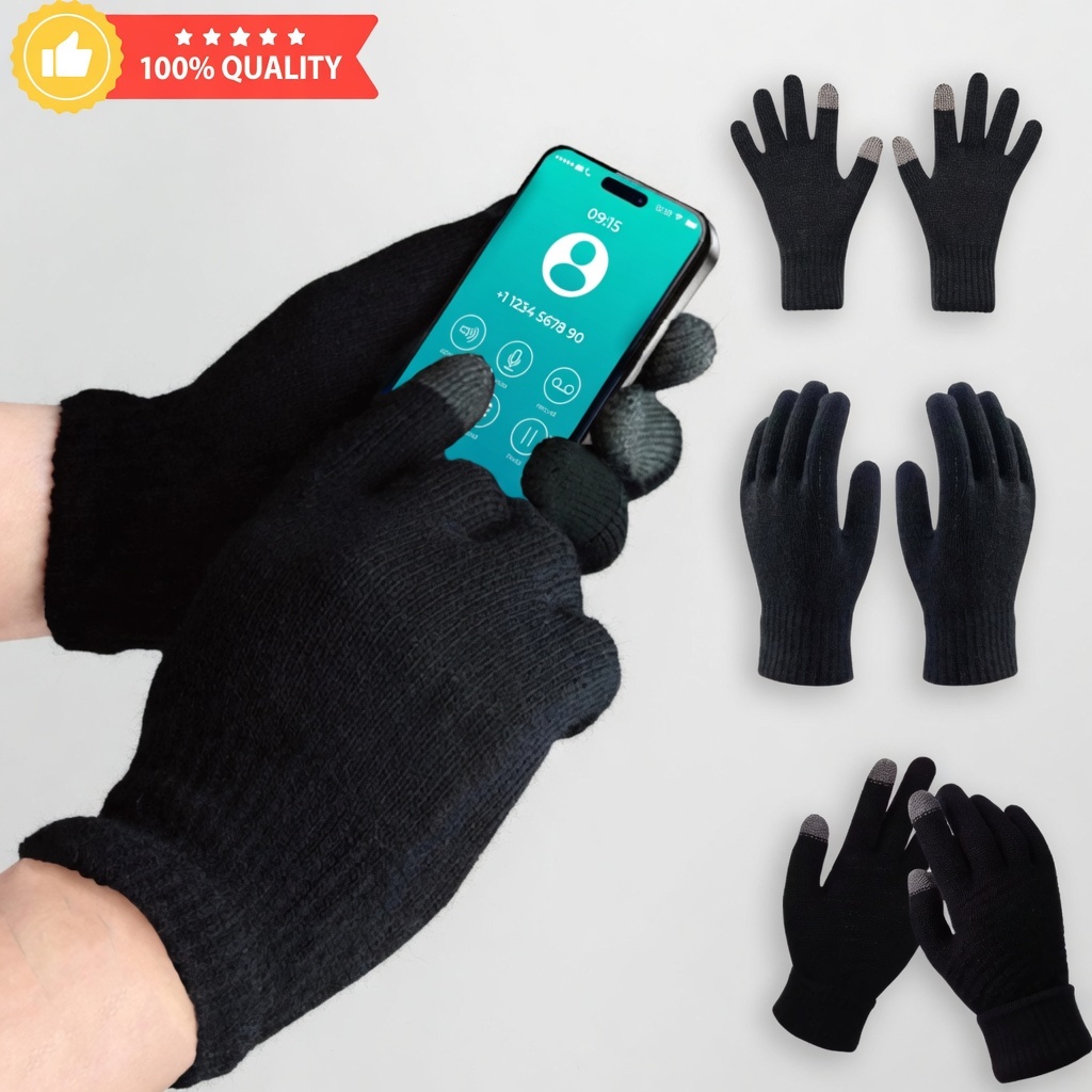 kit 4 pares Luva De Lã Frio Inverno Adulto Preta Feminina Masculina Mãos（com dedo)