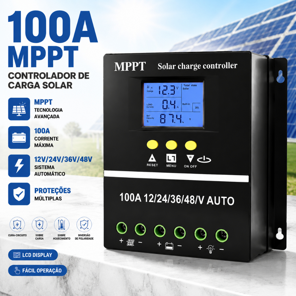 Controlador De Carga Solar 100A Regulador Mppt 12/24/36/48v controlador de Iluminação Pública