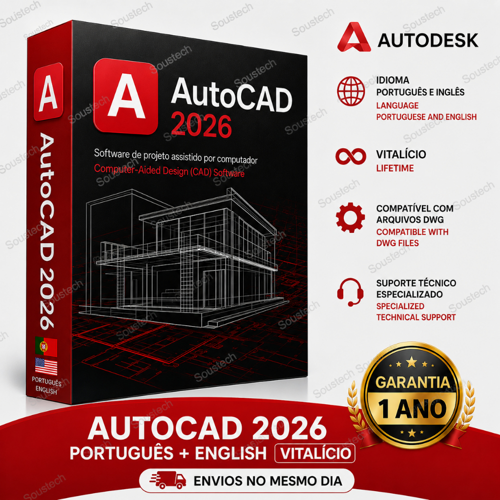 AutoCad 2026 Completo em Português/Inglês Vitalício 1 Ano De Garantia