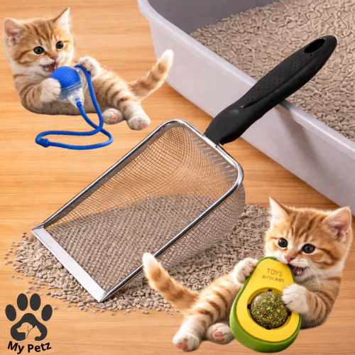 Pá de Areia Coletora Higiênica + Brinquedo Opcional Pet Gato, Cachorro em Aço Inox, Caixa de Areia