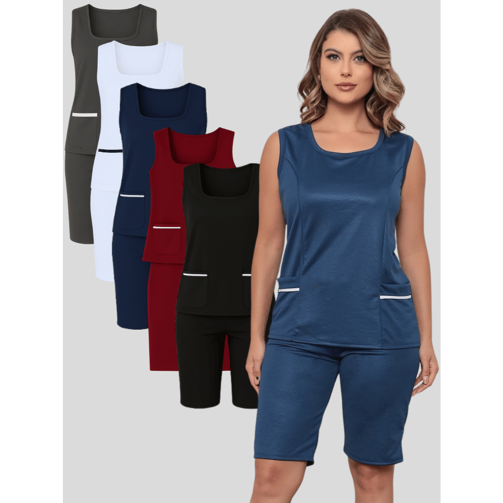 Uniforme Farda de Babá Domestica Cuidadora Copeira Diarista Auxiliar de Serviços Gerais Manicure Esteticista com bolso