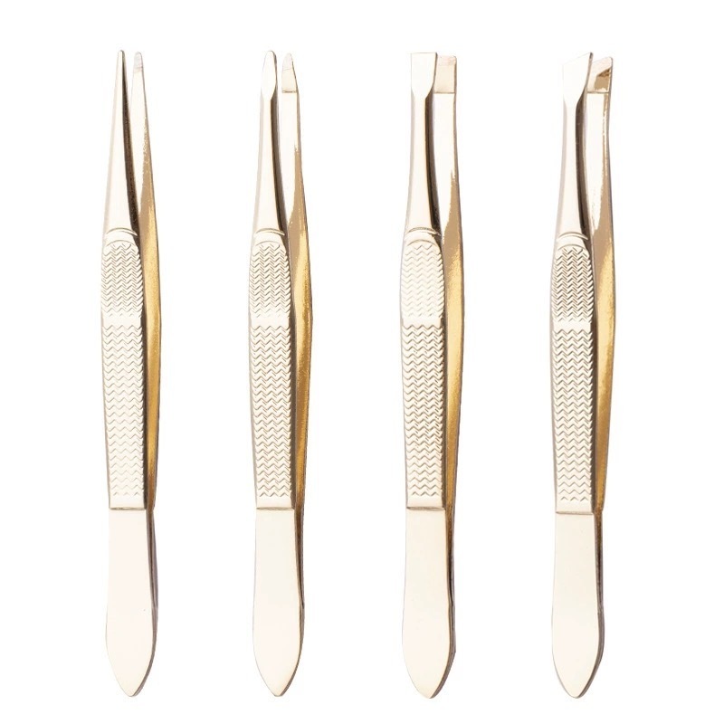 Kit 4 Pinças Dourado Profissional Em Aço Inoxidável Para Sobrancelha Remoção De Pelos Sobrancelha