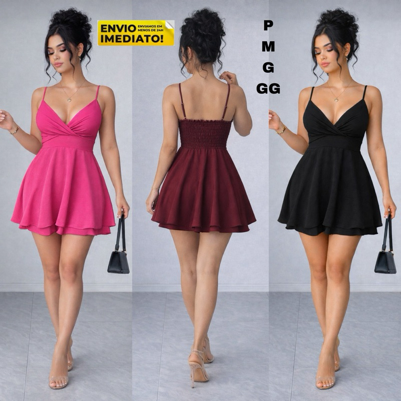 MACAQUINHO CURTO ACINTURADO COM LASTEX NAS COSTAS  E ALÇA FINA AJUSTÁVEL