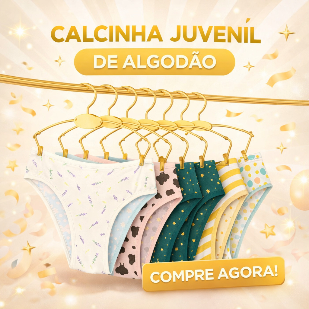 Kit 10 Calcinhas Juvenil de Algodão para Meninas com Forro Premium ou 5 Calcinha