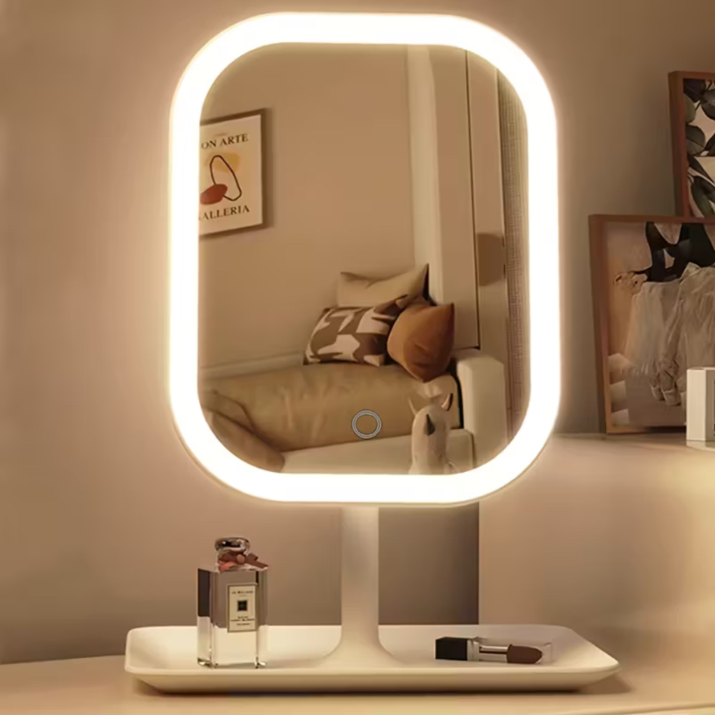 Espelho de Maquiagem LED, Espelho de Toucador Recarregável com Luzes, 3 Modos de Iluminação