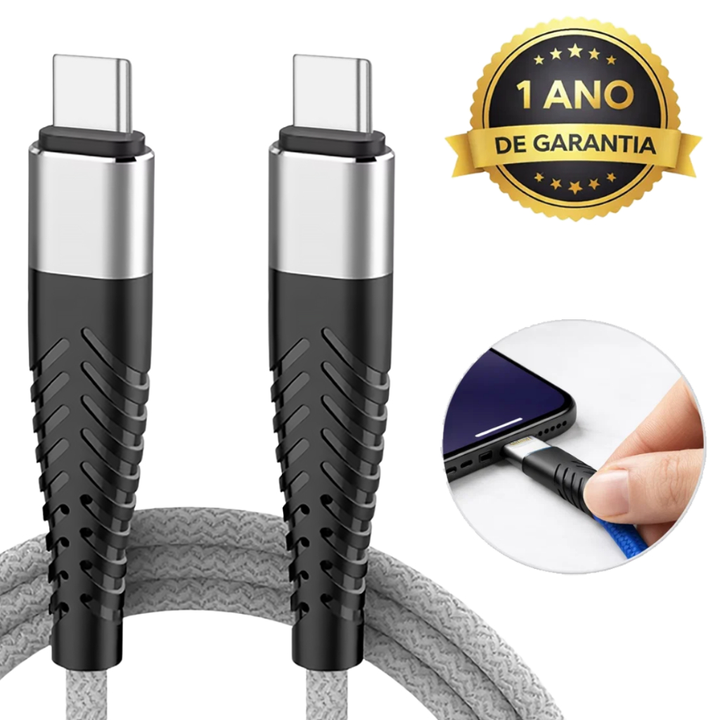 Cabo Tipo C para Tipo C 66W 6A Nylon Turbo USB-C 1m ou 2m Original Inova
