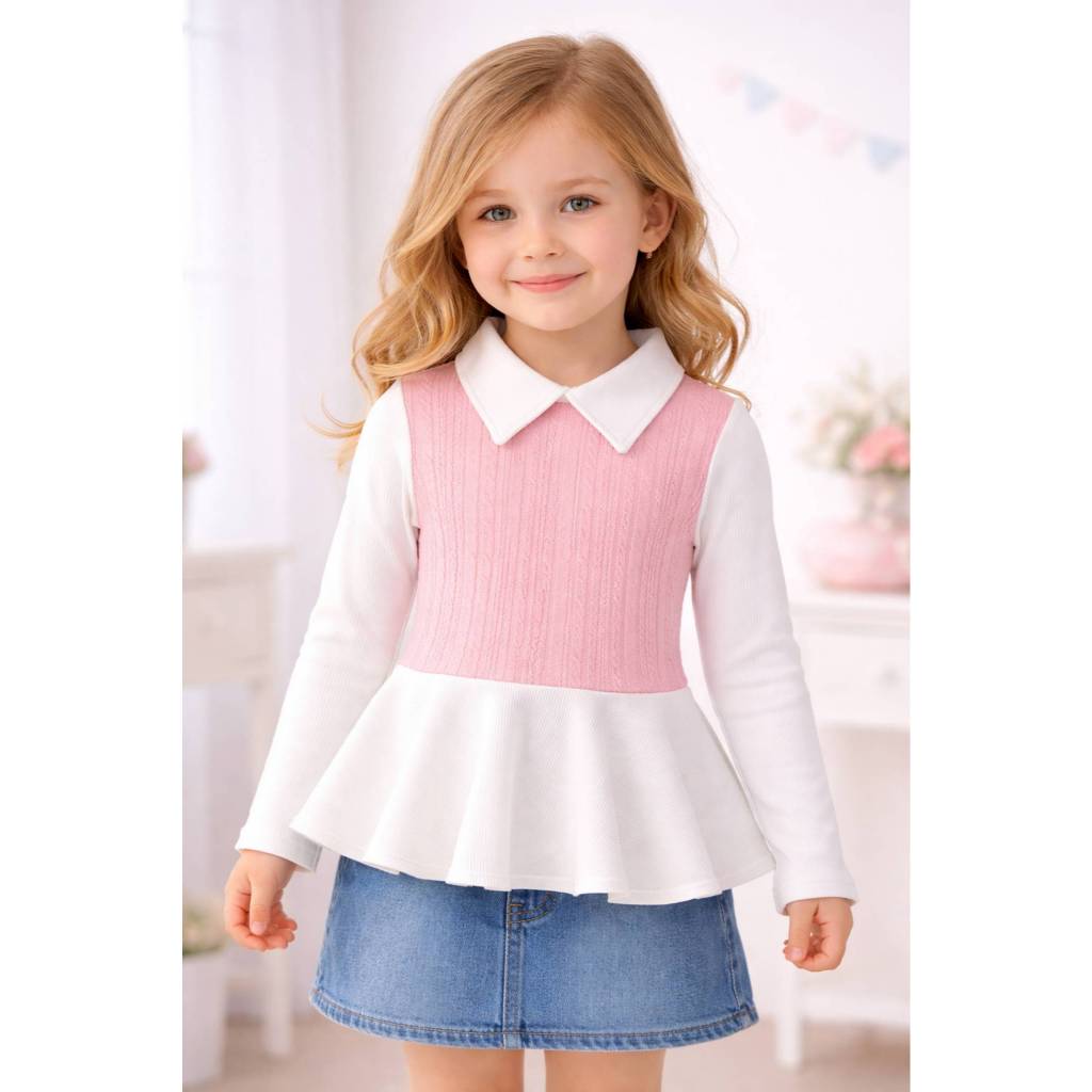 Blusa infantil manga longa com gola moderna, menina moda outono- inverno  , envio rápido