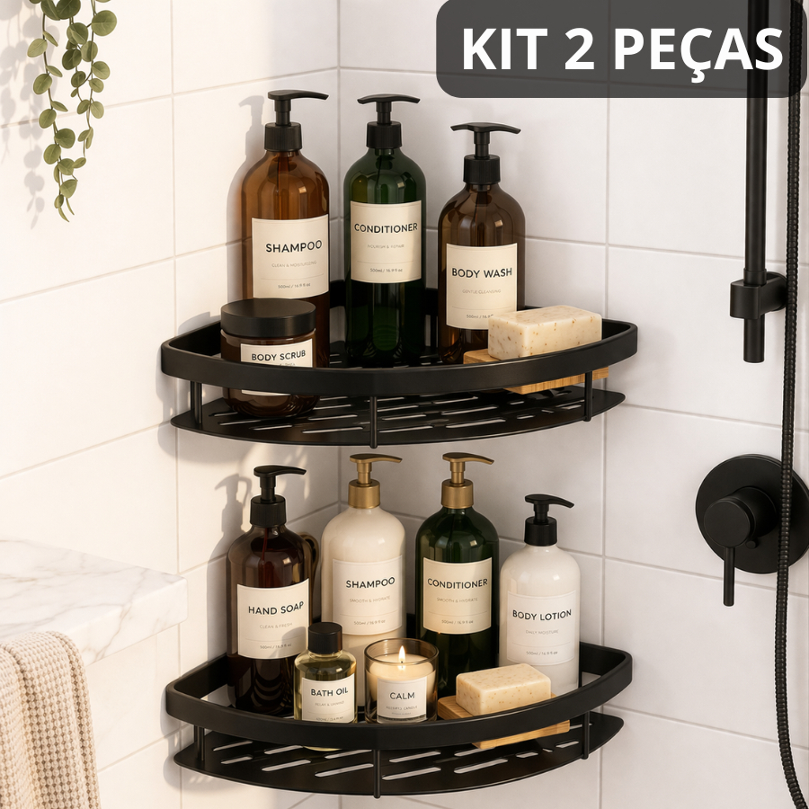 Kit com 2 Suportes para Shampoo Condicionador Maquiagem Adesivo de Parede Banheiro e Cozinha