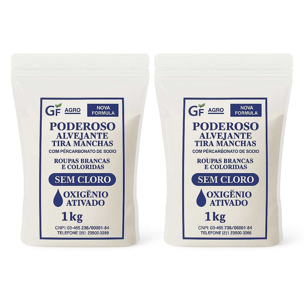 Kit 2KG- Alvejante Poderoso com Percarbonato de Sódio Tira Manchas Roupas Brancas e Coloridas