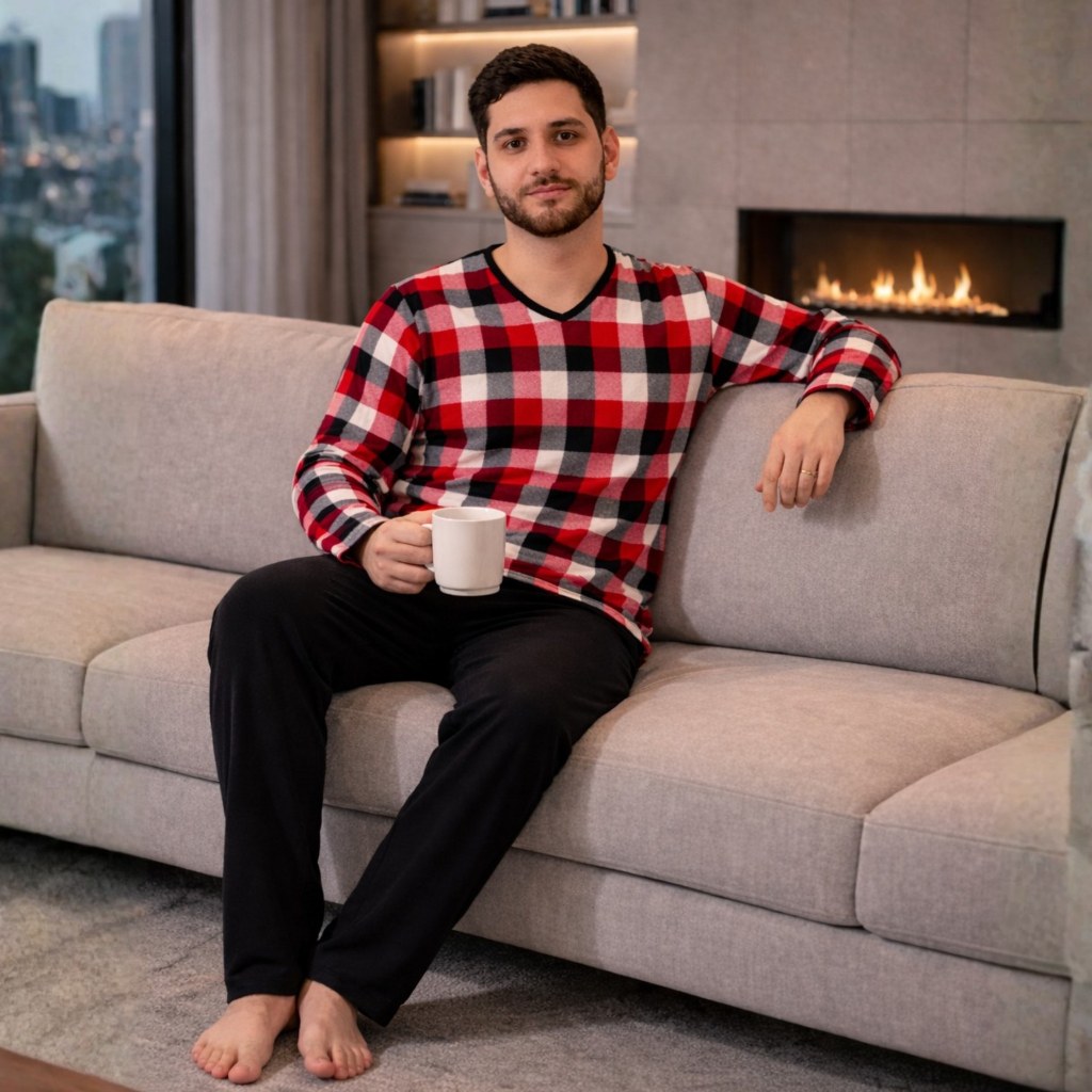 Pijama de Inverno Masculino Manga Longa Camisa e Calça